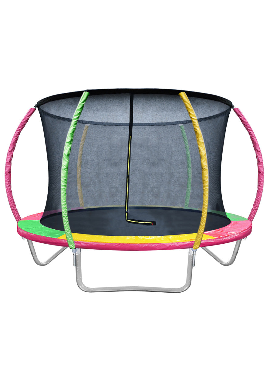 Everfit 8 Foot Pink Yellow And Green Round Trampoline With Safety Net Main Image