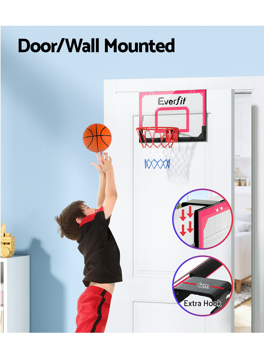 Everfit Wall Or Door Mounted Basketball Hoop With Red And Clear Detailed Backboard Info Image 1
