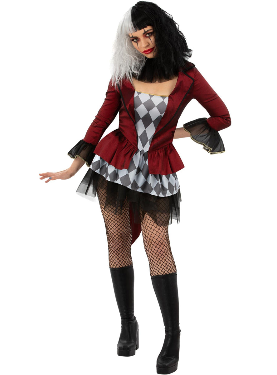 Plus Size Womens Evil Harlequin Jester Costume - Main Image