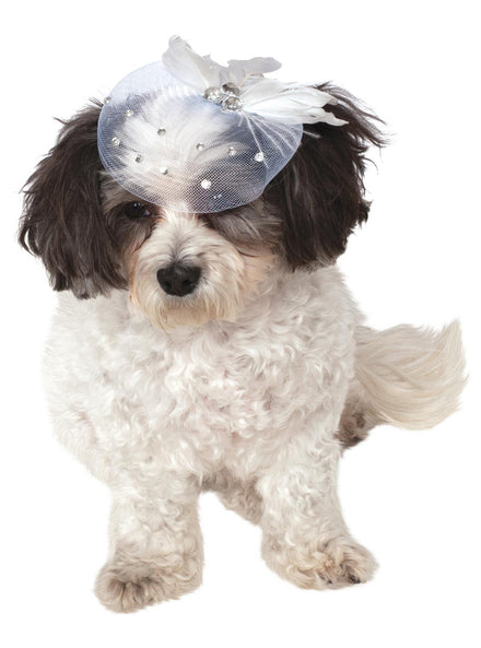 Fancy White Bridal Costume Hat for Dog - Main Image