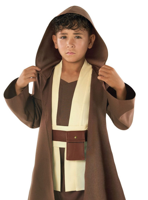 Teen Boys Brown Fantasy Hooded Robe Star Wars Jedi Costume Close Image