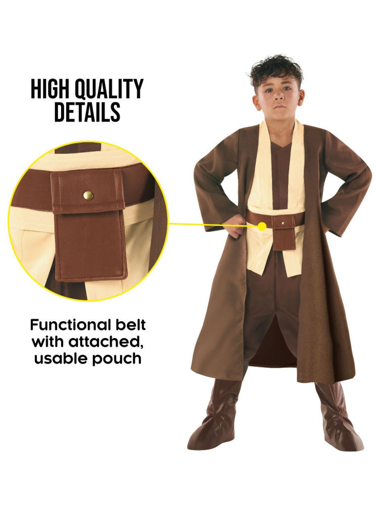 Teen Boys Brown Fantasy Hooded Robe Star Wars Jedi Costume Details Image