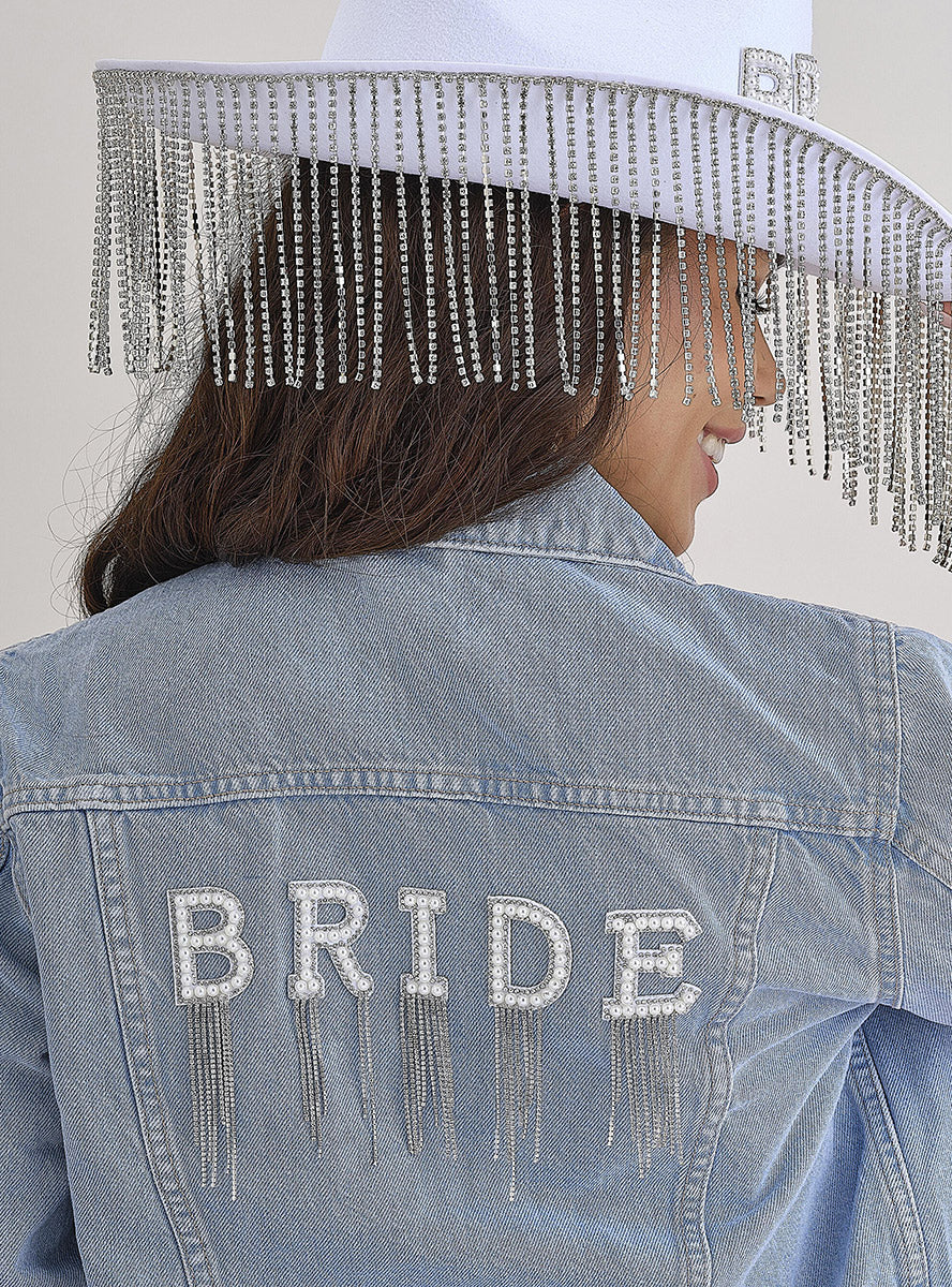 Bride Faux Pearl Hens Night Patches With Tassels - Jacket Image