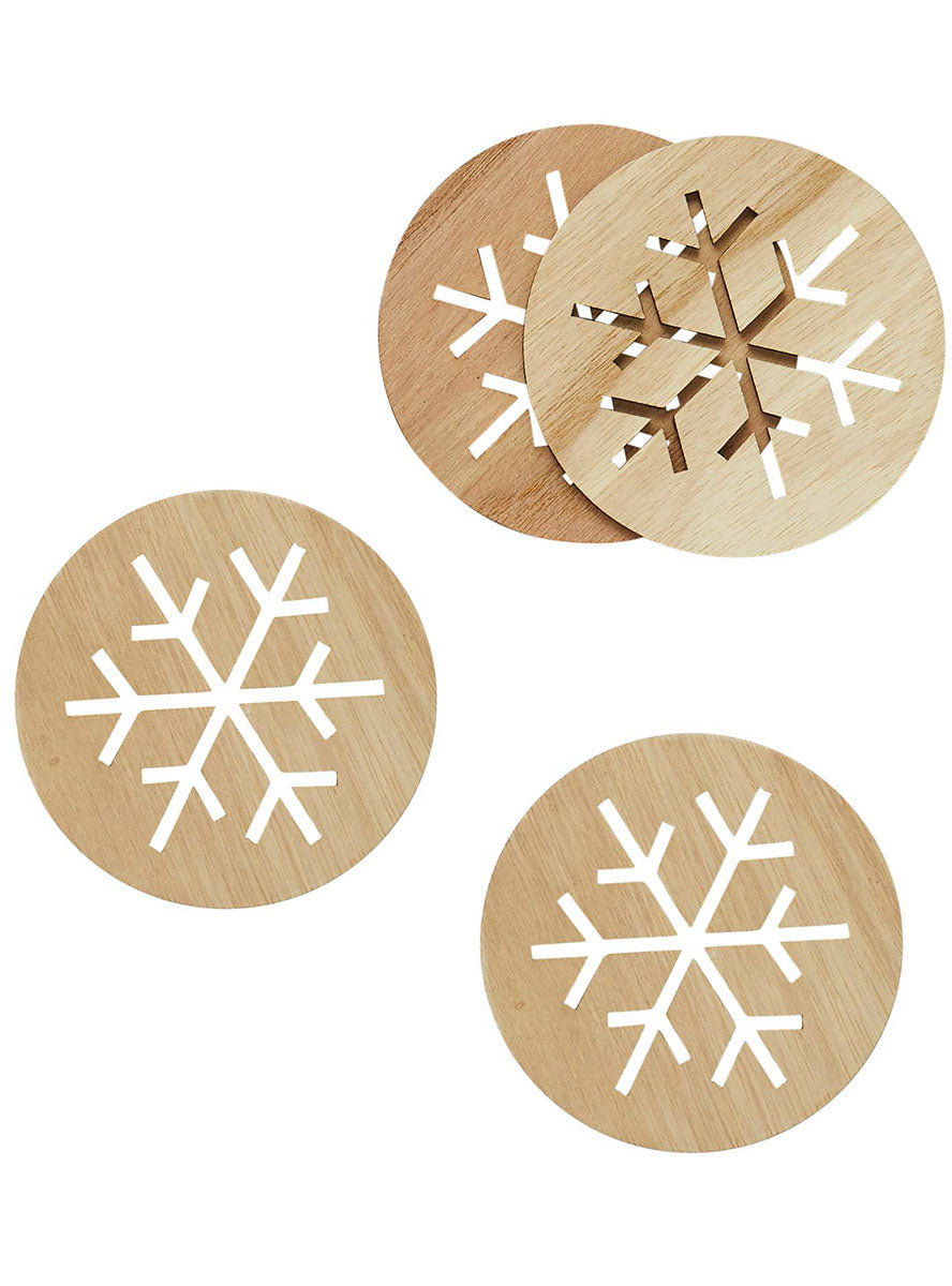 Wooden Christmas Snowflake Drink Coasters - Main Image
