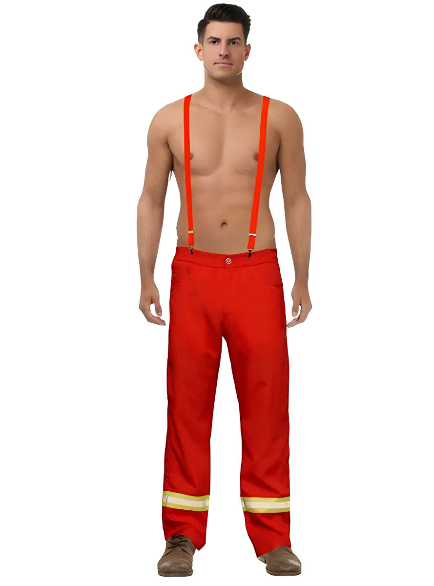 Sexy Mens Red Plus Size Fire Fighter Stripper Pants And Suspenders Set