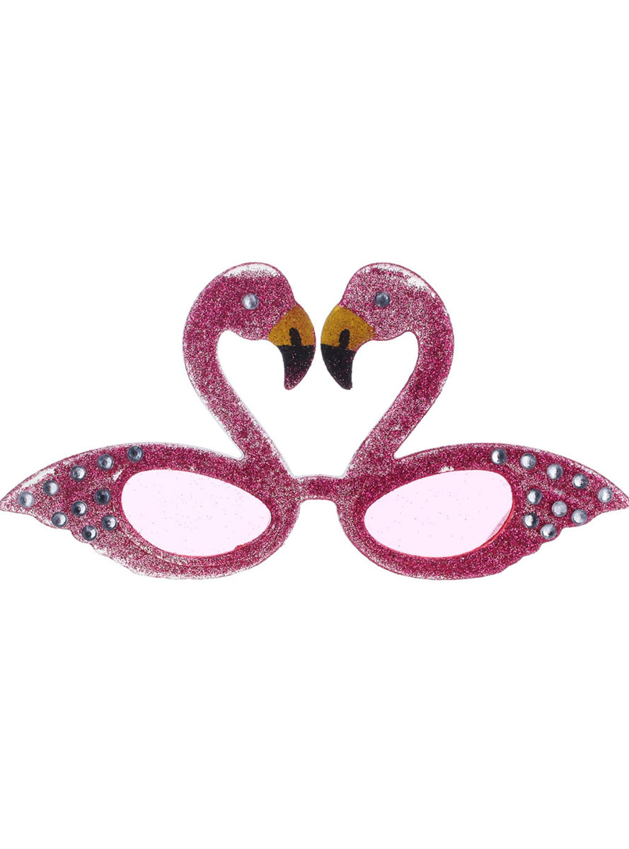 Hot Pink Glitter Womens Flamingo Costume Glasses - Alternative Image