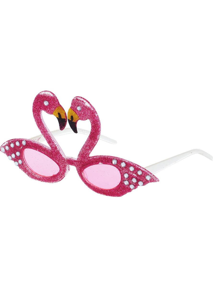 Hot Pink Glitter Womens Flamingo Costume Glasses - Side Image