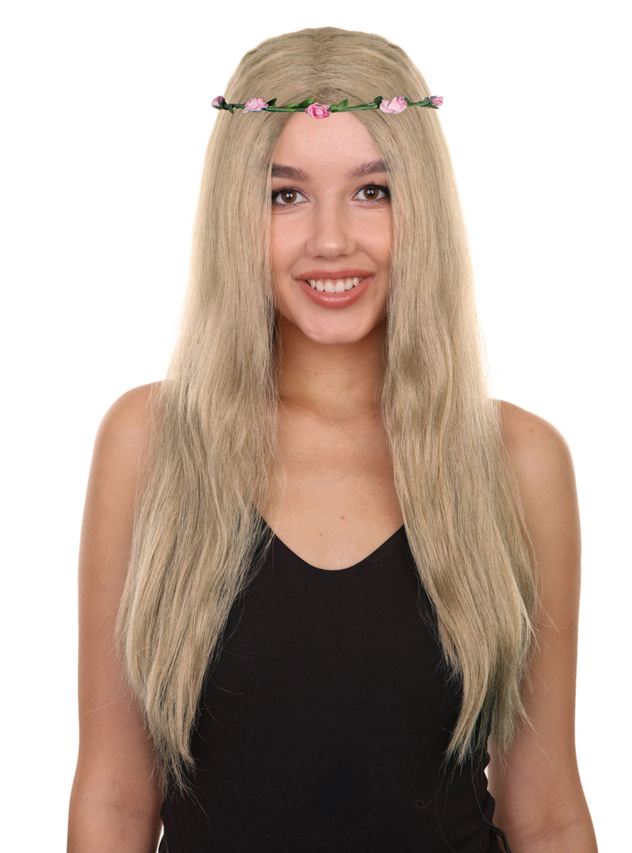 Flower Crown Hippie Womens Blonde Costume Wig - Main Image