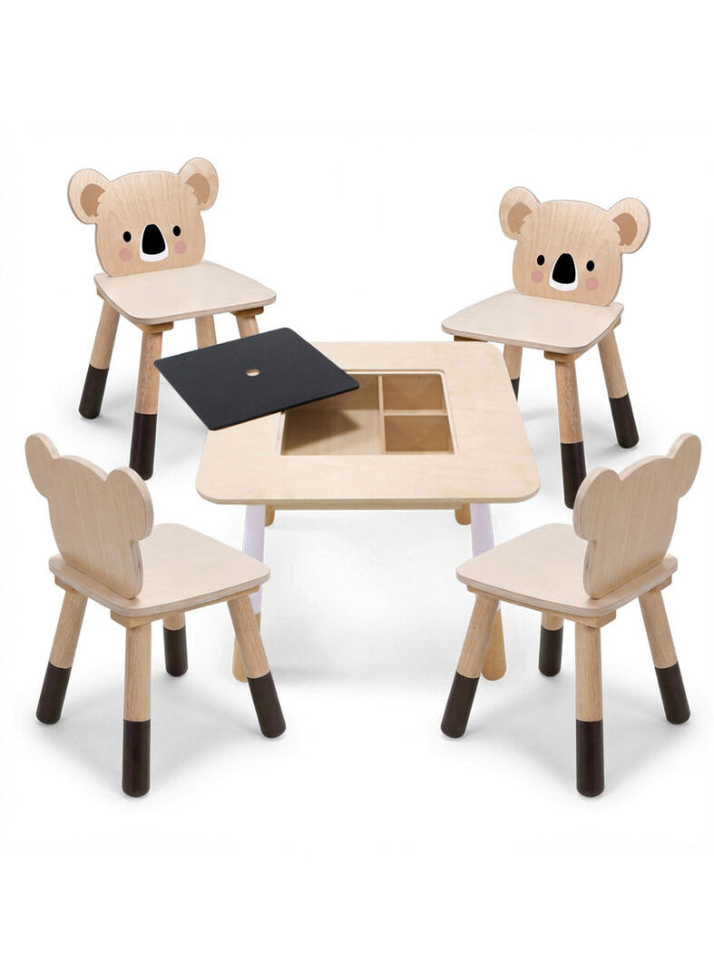 Forest Kids Wooden Table with 4 Koala Chairs Set