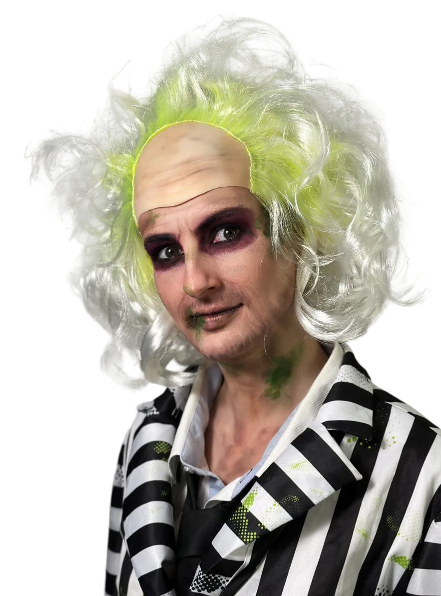 Freaky Beetle Spirit Mens White Costume Wig with Bald Top - Alternative Image