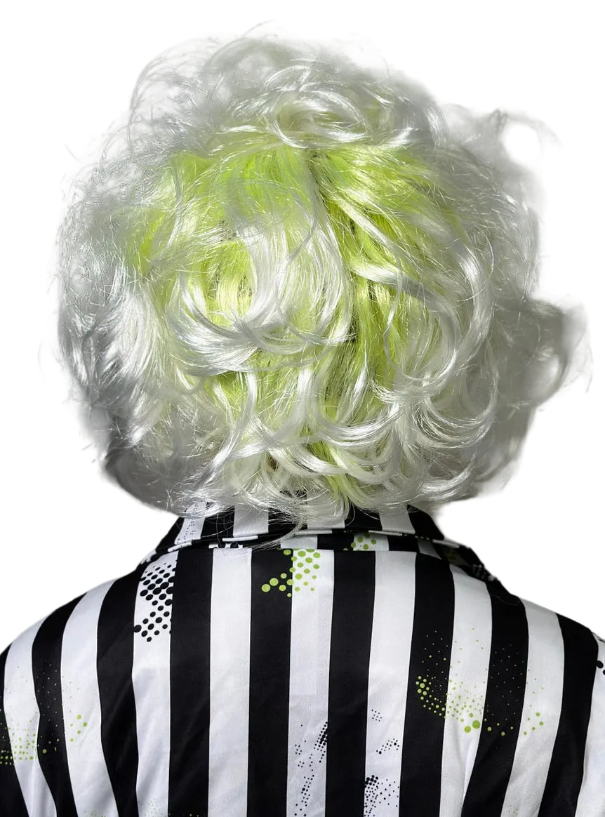 Freaky Beetle Spirit Mens White Costume Wig with Bald Top - Back Image