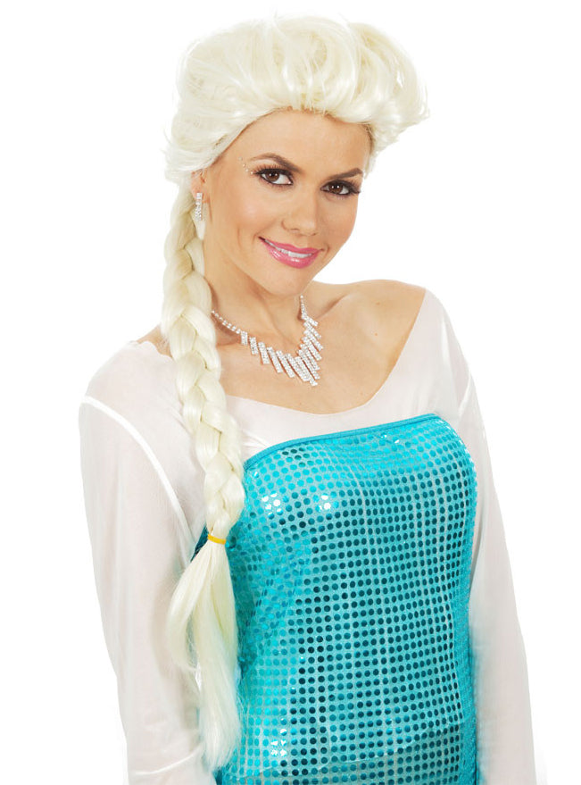 Frozen Princess Womens Long Blonde Plaited Costume Wig - Main Image