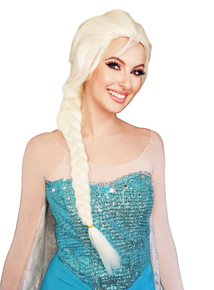 Frozen Queen Womens Long Blonde Plaited Costume Wig - Main Image