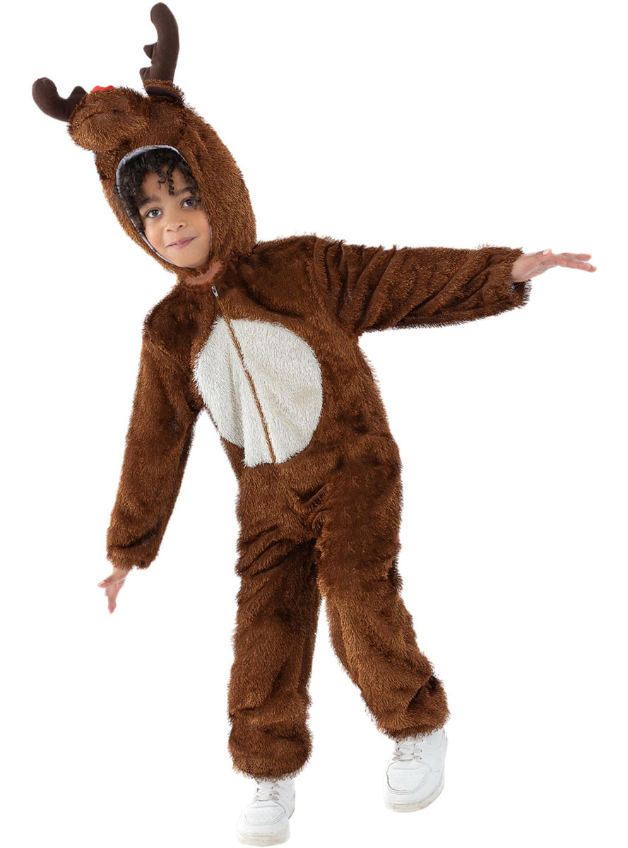 Boys Brown Christmas Reindeer Costume Onesie - Alternative Image