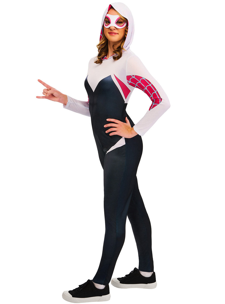 Womens Ghost Spider Marvel Superhero Costume Jumpsuit - Side Image