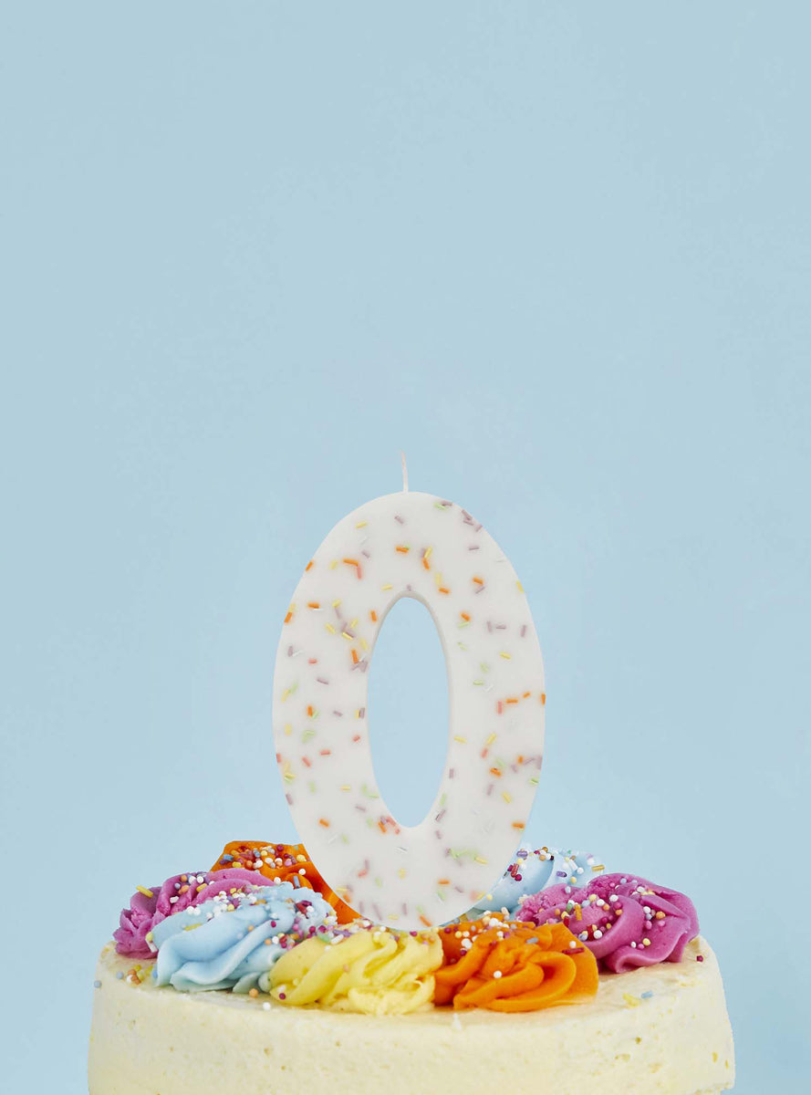 Giant Sprinkle 14cm Number 0 Candle - Lifestyle Image