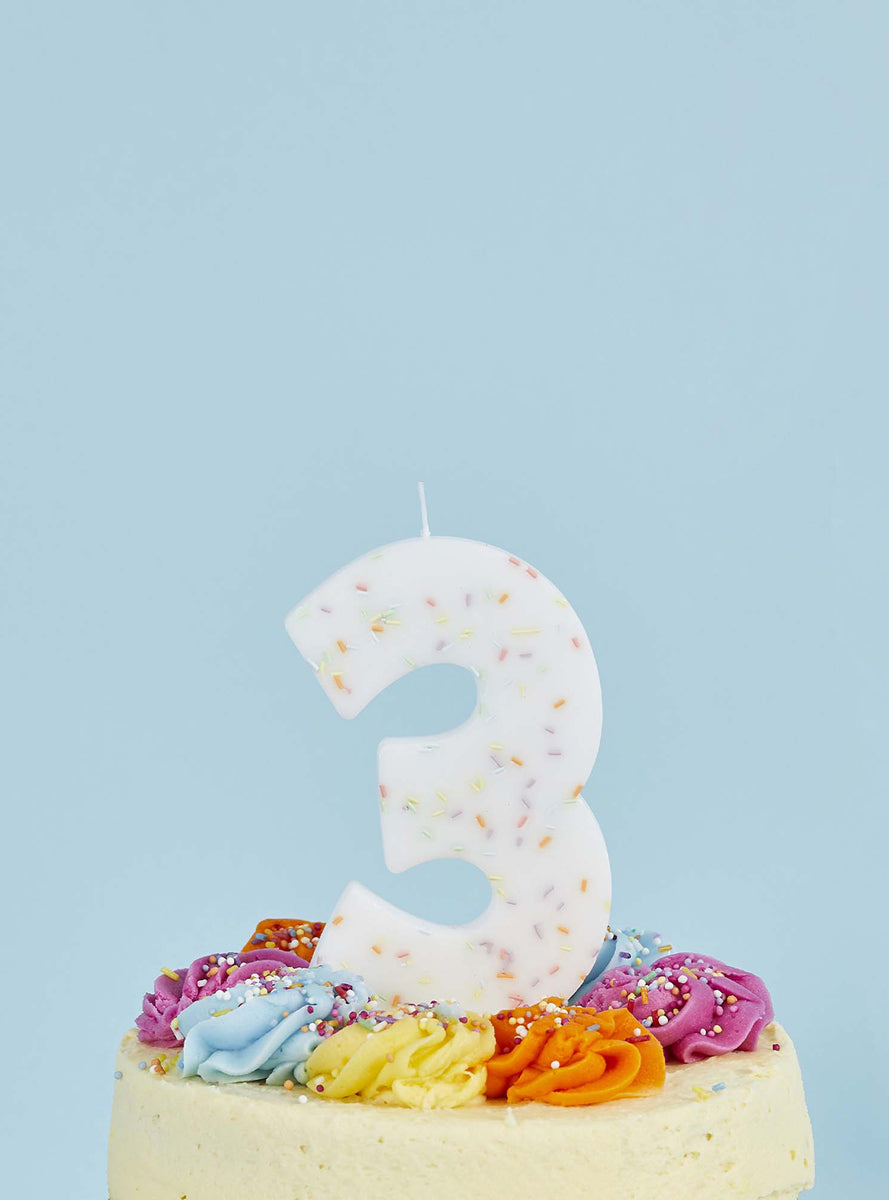 Giant Sprinkle 14cm Number 3 Candle - Lifestyle Image