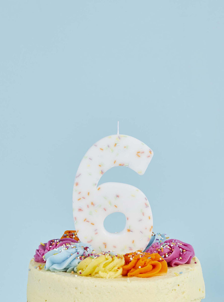 Giant Sprinkle 14cm Number 6 Candle - Lifestyle Image
