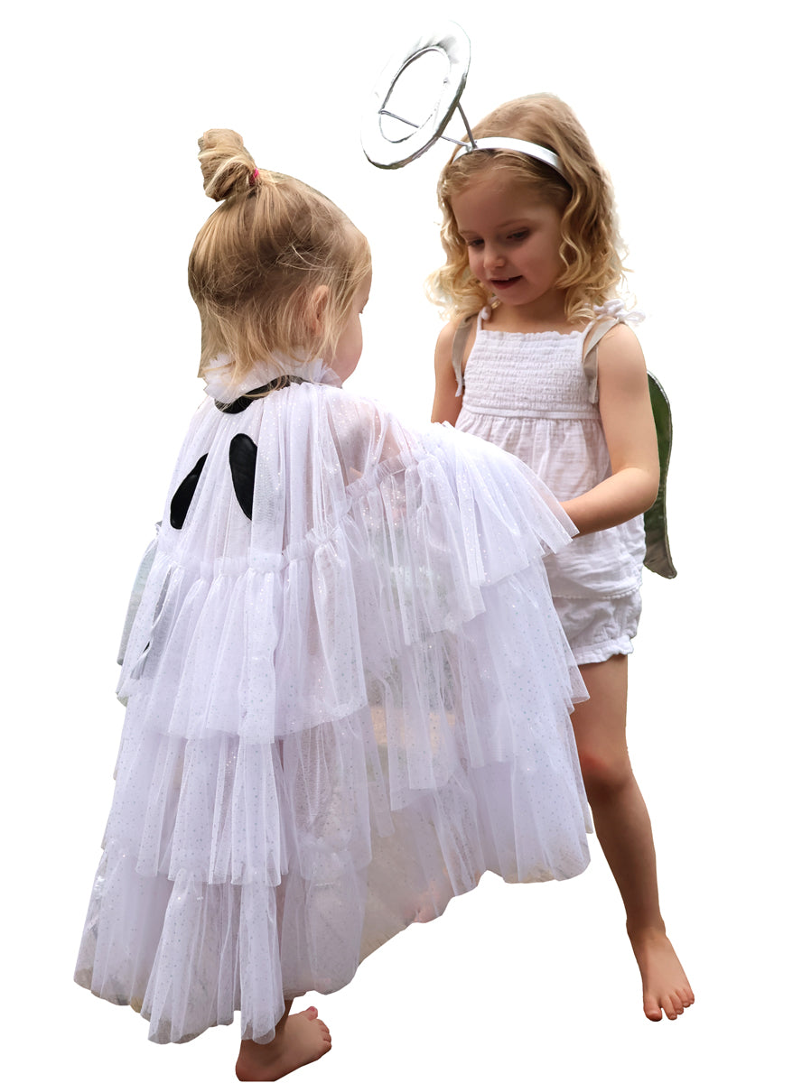 Girls Sheer White Ghost Halloween Costume Cape - Alternative Image