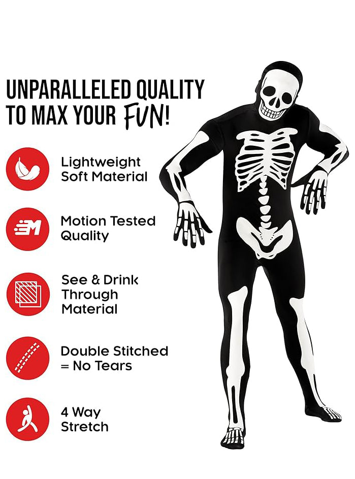 Plus Size Glowing Skeleton Mens Halloween Morphsuit - Details Image
