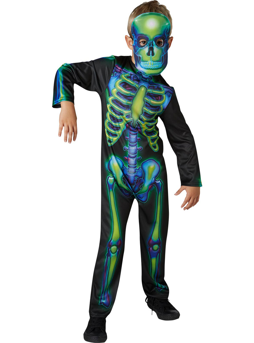Glow in the Dark Boys Neon Skeleton Halloween Costume - Alternate Image