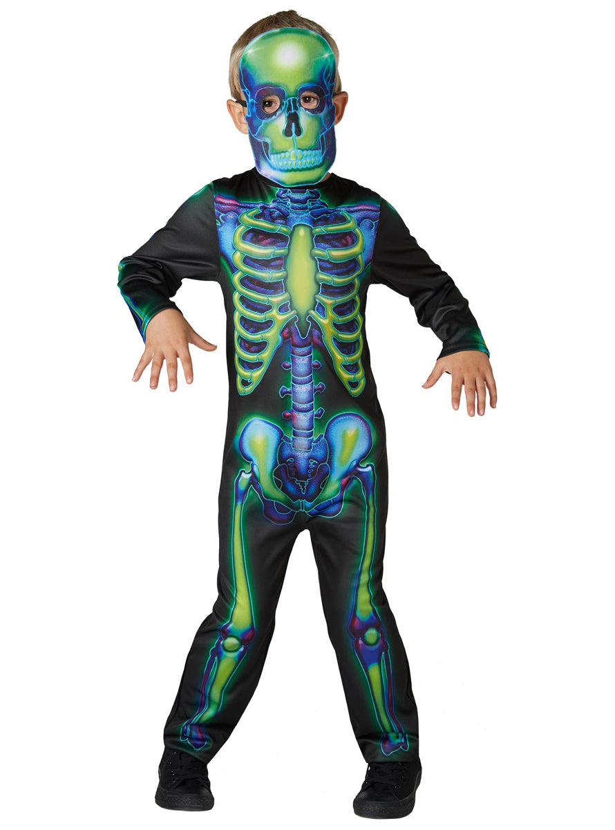 Glow in the Dark Boys Neon Skeleton Halloween Costume - Main Image