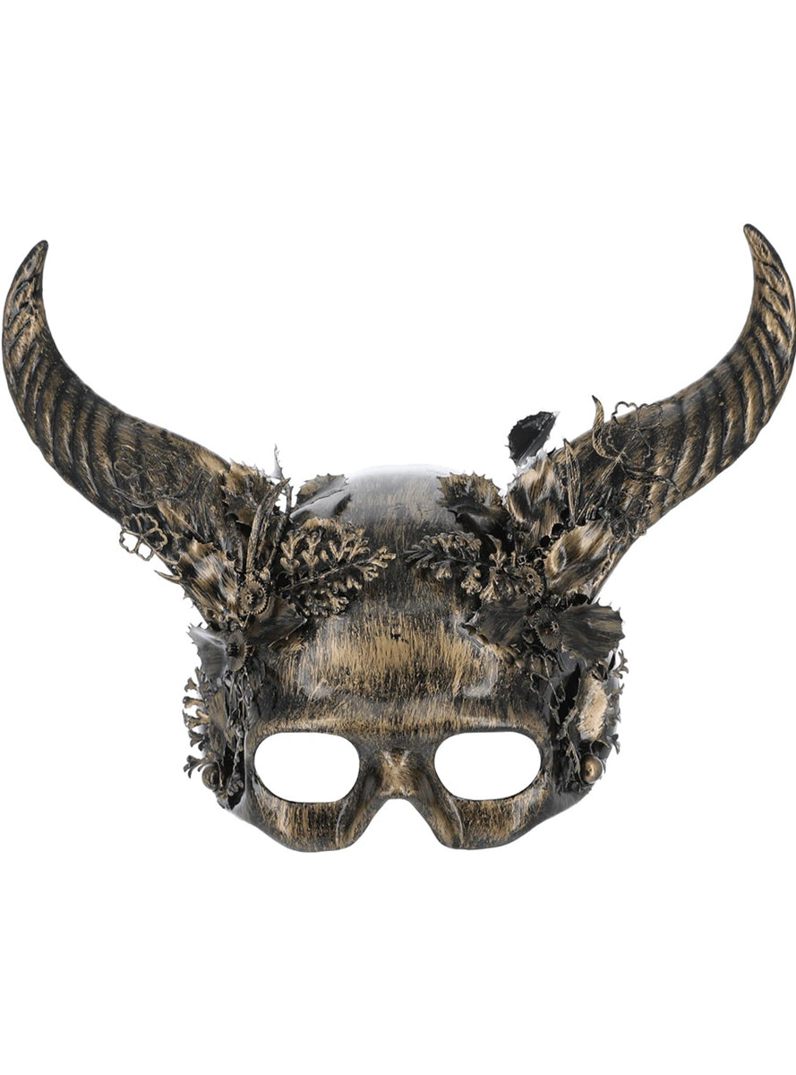 Adults Deluxe Gold Horned Masquerade Mask - Main Image