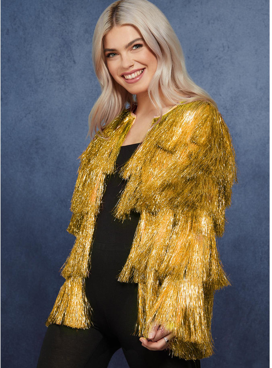 Plus Size Womens Gold Fringed Festival Costume Jacket - Alternative Image
