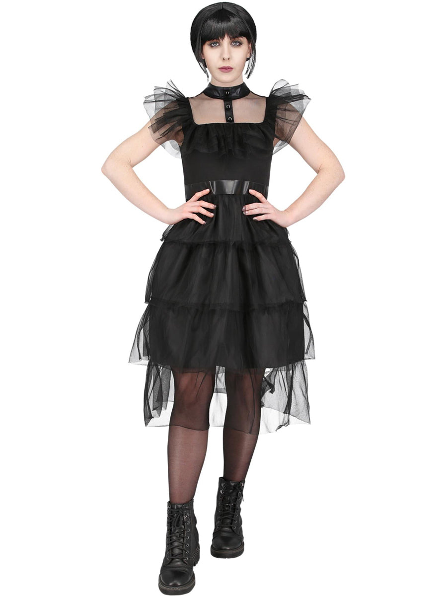 Plus Size Womens Wednesday Addams Prom Dress Costume - Alternative Image