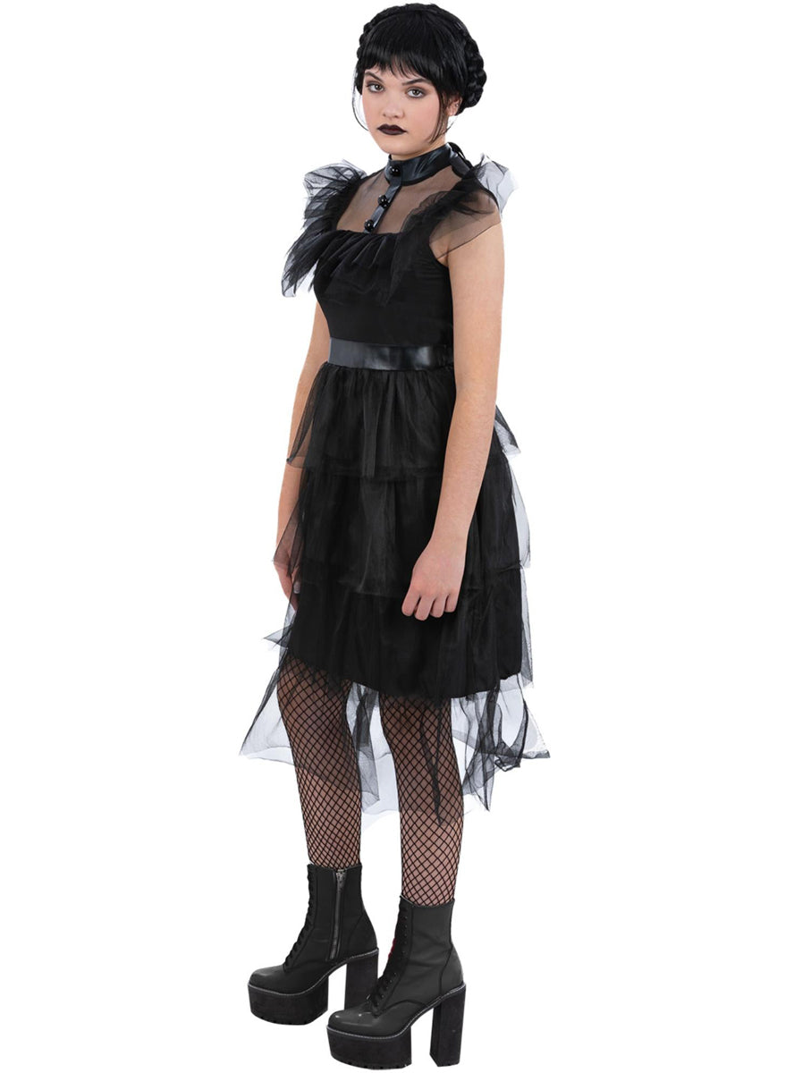 Teen girls black goth wednesday prom dress - Side image