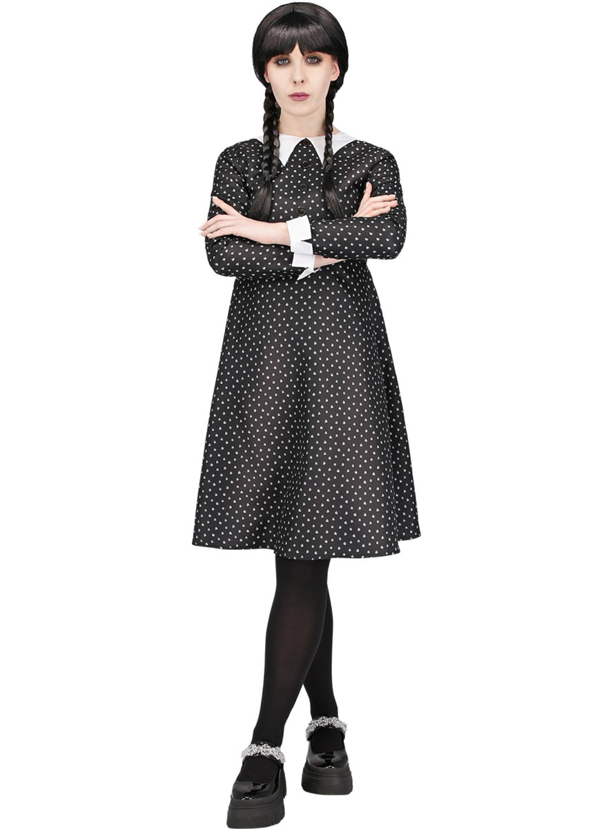 Wednesday Addams Plus Size Womens Black Polka Dot Halloween Costume - Alternative Image