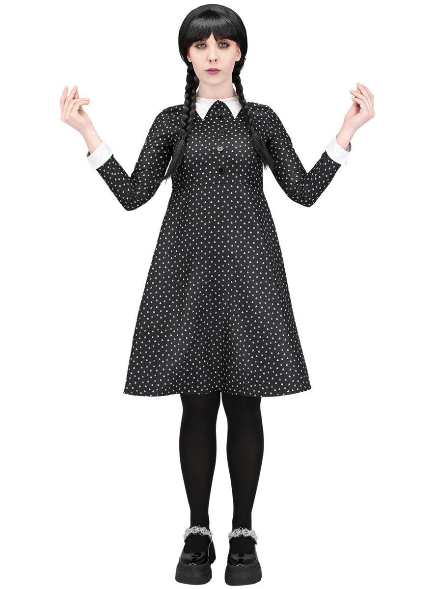 Wednesday Addams Plus Size Womens Black Polka Dot Halloween Costume - Main Image