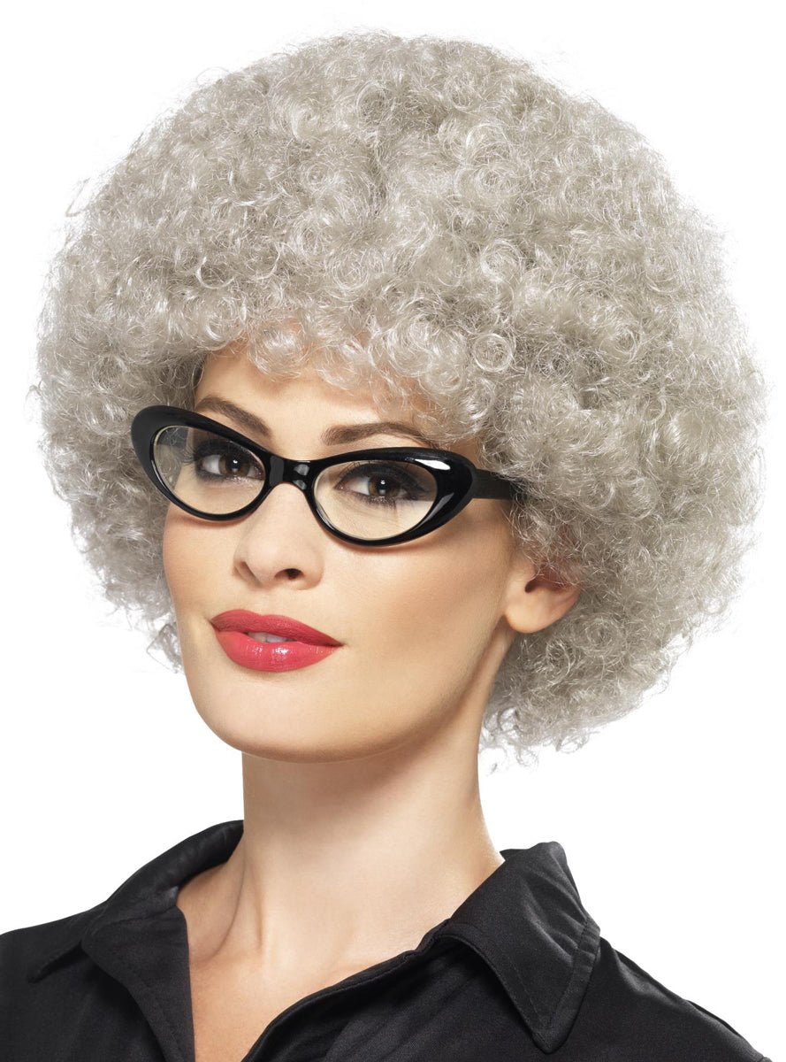 Short Grey Curly Womens Old Lady Costume Wig - Main Image