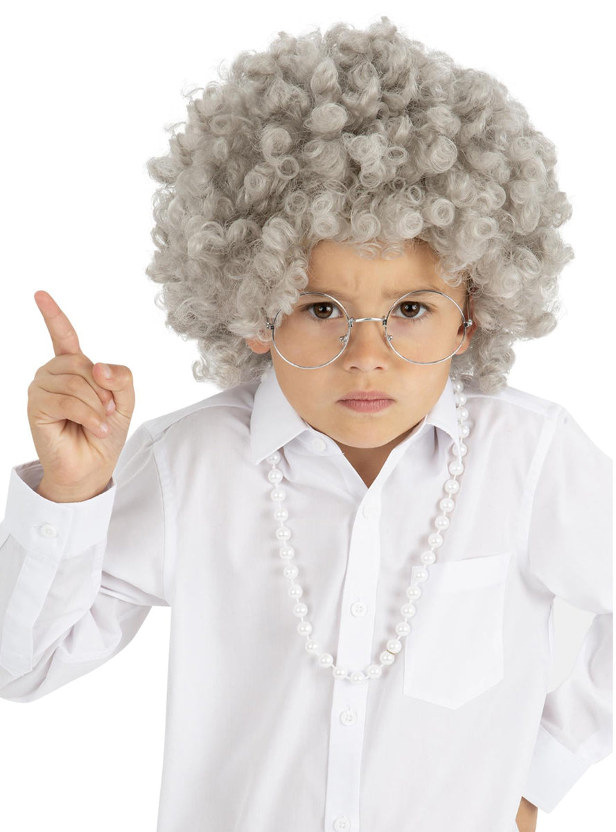 Grey Curly Kids 100 Days Of School Costume Wig - Alternative Image