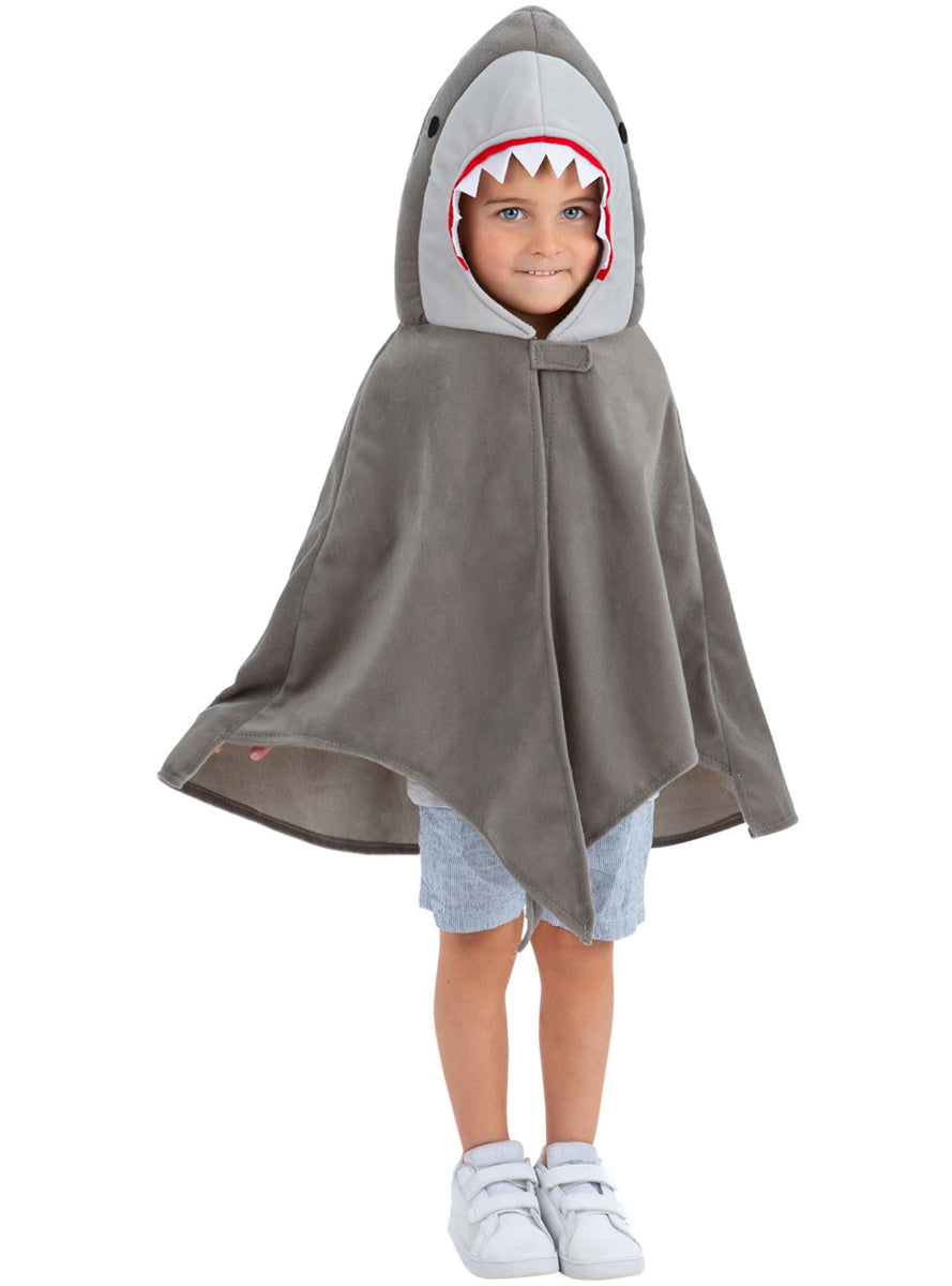 Kid Grey Shark Plush Hooded Animal Costume Cape - Alternative Image