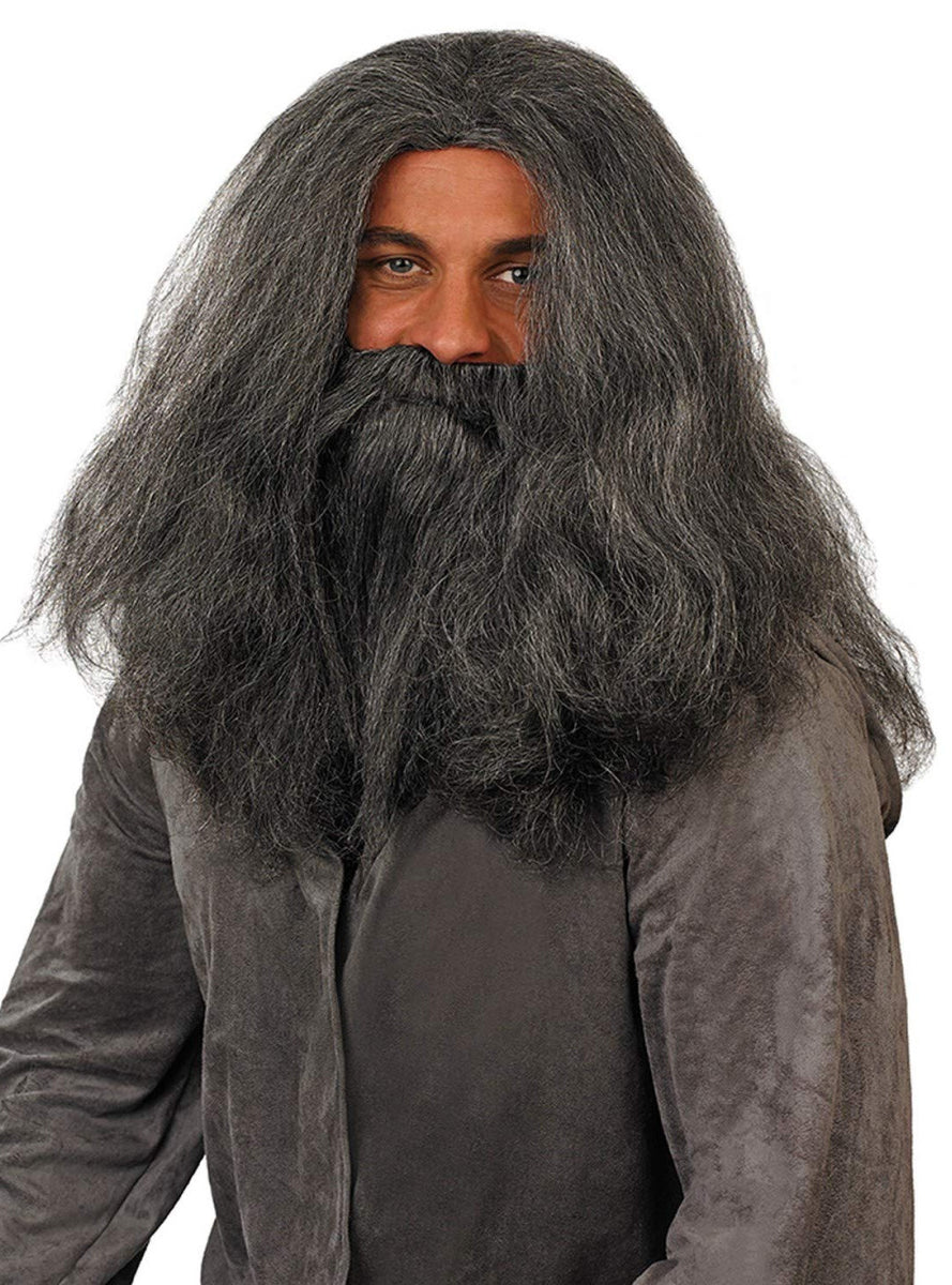 Bushy Dark Grey Wizard Wig and Beard Set for Men - Main Image