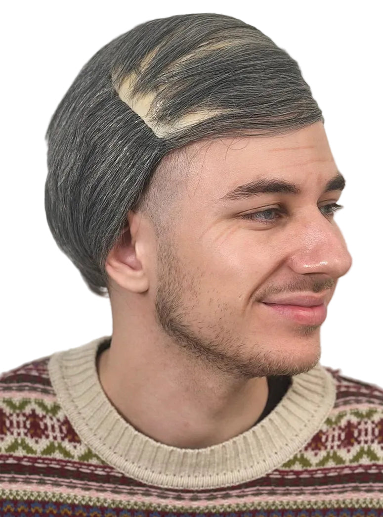 Grey Combover Mens Old Man Costume Wig - Side Image