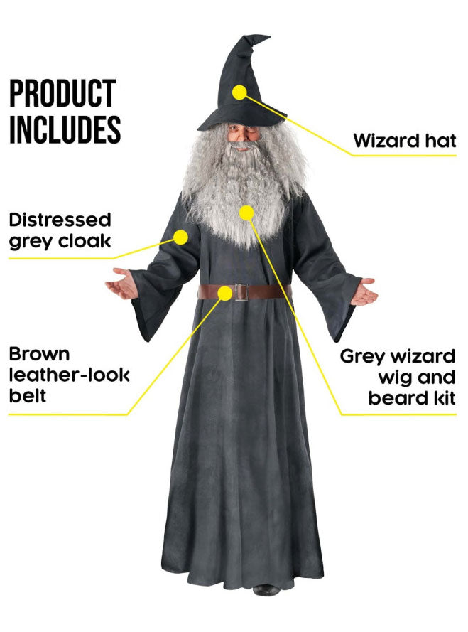 Plus Size Mens Deluxe Grey Wizard Gandalf Lord Of The Rings Costume Details Image