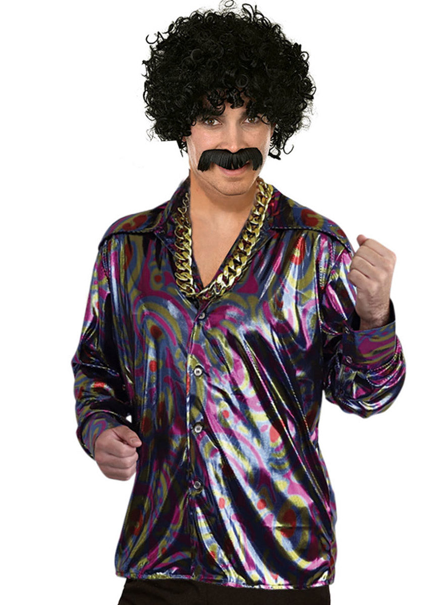 Groovy Disco Plus Size Mens Rainbow Metallic Costume Shirt