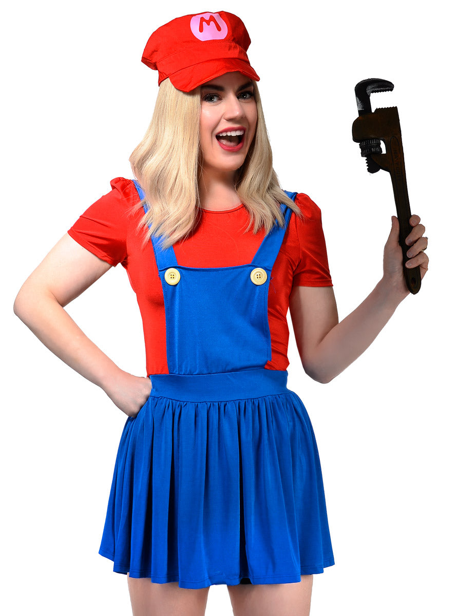 Super Red Plumber Womens Mario Costume - Close Image