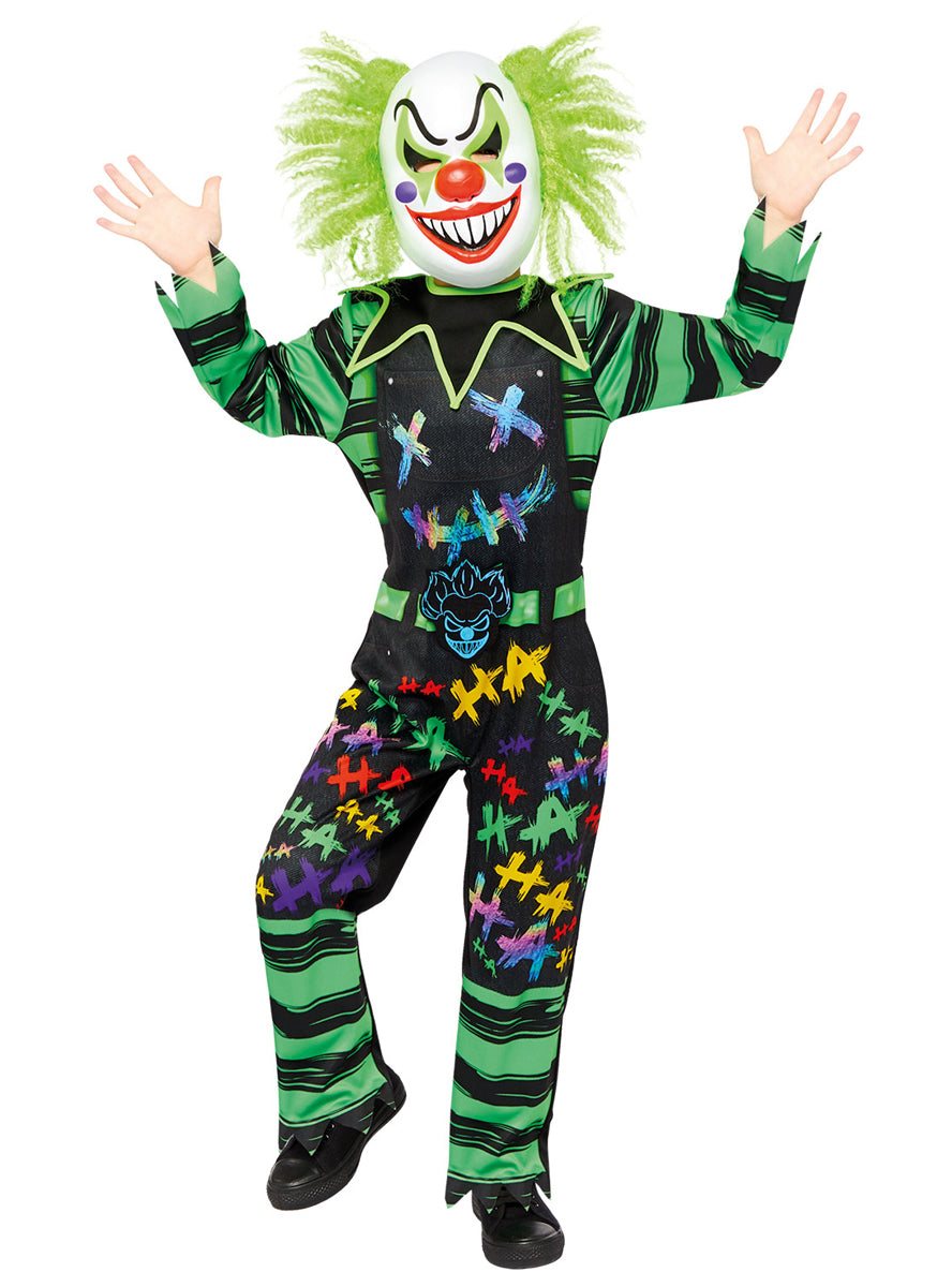 Boys Neon Evil Circus Clown Halloween Costume - Main Image
