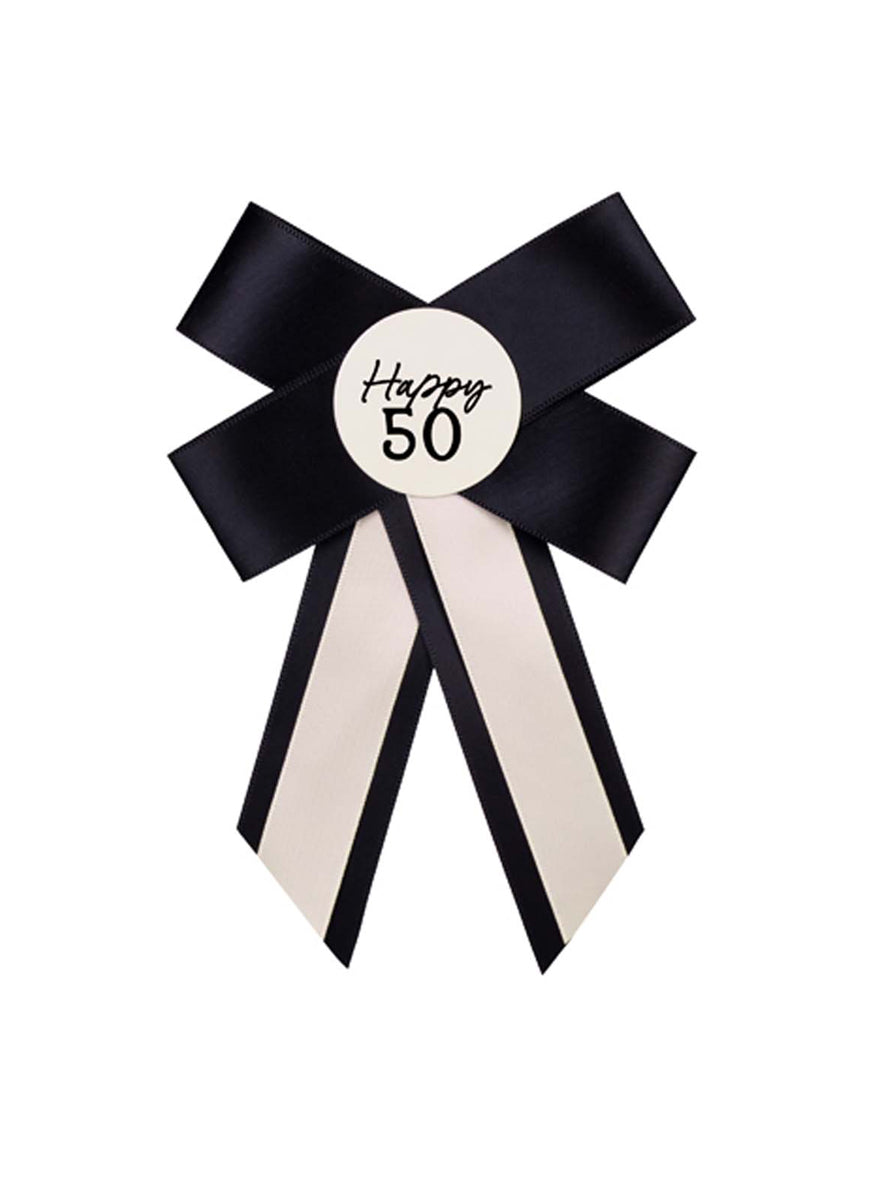 Happy 50th 17cm Black and White Rosette - Main Image