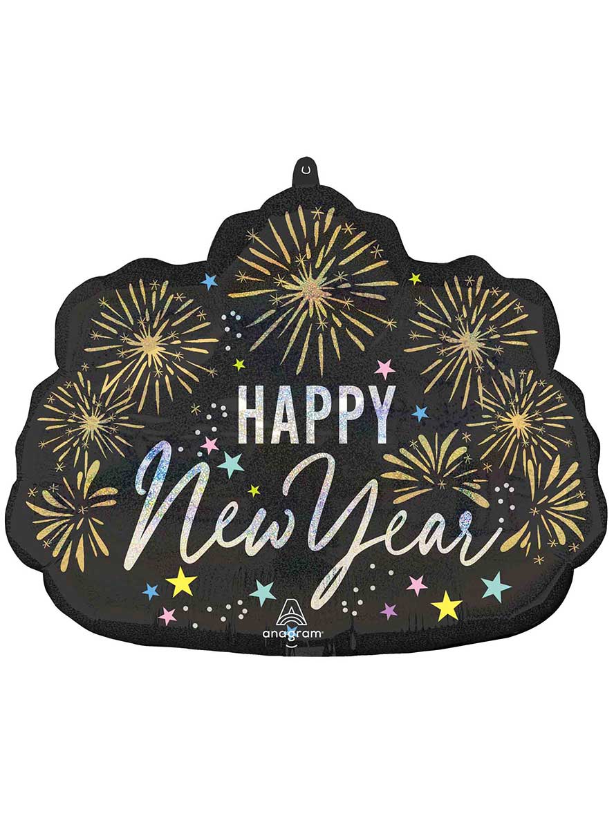 Gold Firework 55cm Supershape Happy New Year Foil Balloon