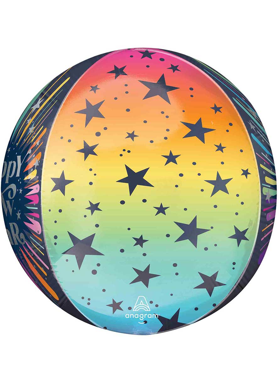 Rainbow Blast 40cm Round Orb Happy New Year Balloon – Back Image