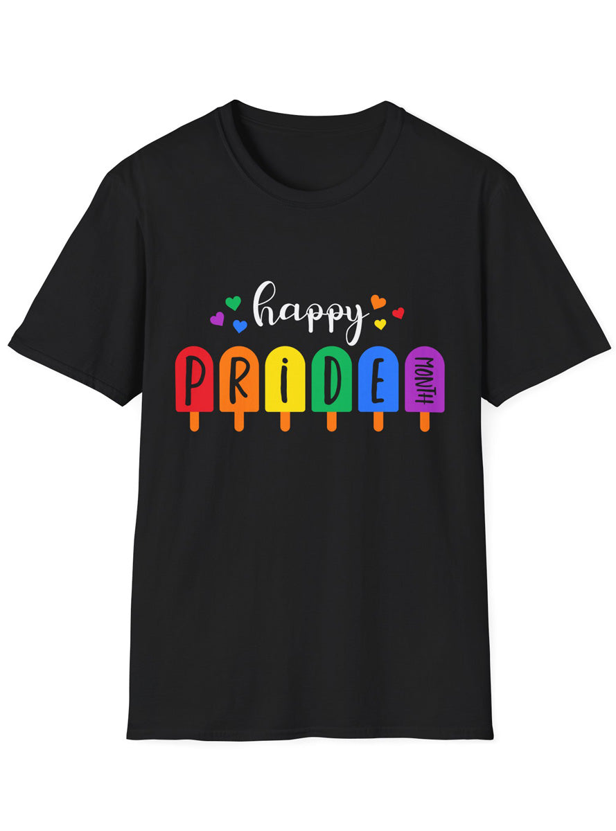 Happy Pride Month Popsicles Adults Black TShirt - Front Image