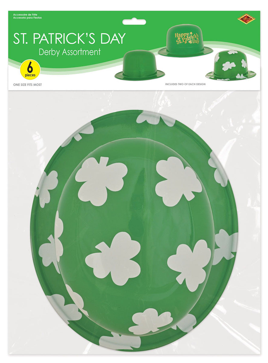 Happy St Patricks 6 Pack Green Plastic Party Hats - Packaging Image