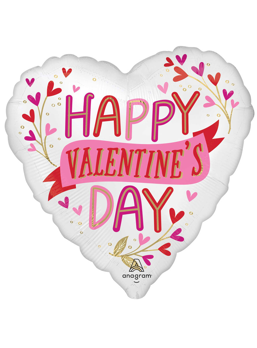 Happy Valentines Day Satin Botanical 71cm Jumbo Shape Foil Balloon - Main Image