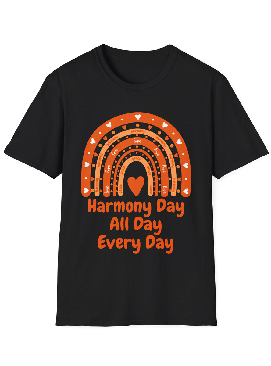 Adults Plus Size Black T-Shirt with Harmony Day All Day Every Day Print