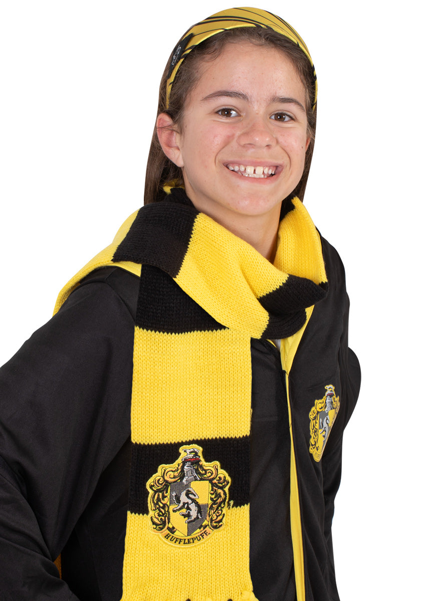 Girls Deluxe Hufflepuff Yellow Harry Potter Scarf And Headband Costume Accessory Set - Main Image