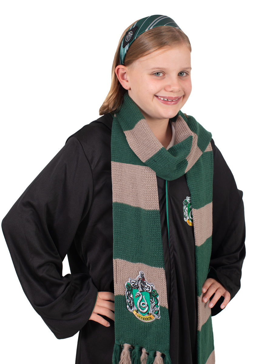 Girls Deluxe Slytherin Green Harry Potter Scarf And Headband Costume Accessory Set - Main Image